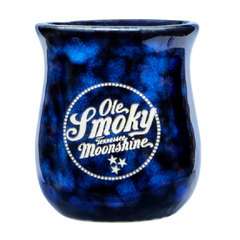 GLAZED POTTERY SHOT GLASS - BLUE/BLACK