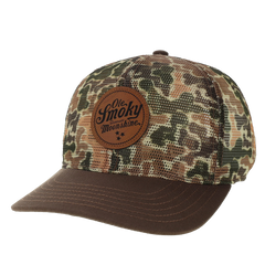 LEATHER PATCH MESHY HAT - DUCK CAMO