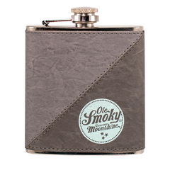 TEXTURED GREY LEATHER WRAPPED FLASK