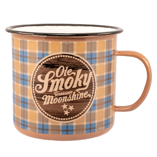 BLUE/BROWN PLAID ENAMEL MUG