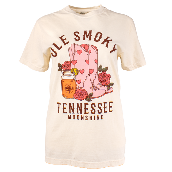 BOOTS AND FLOWERS TEE - IVORY